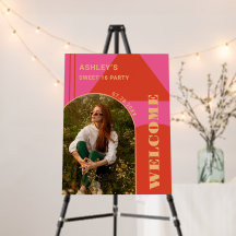 Retro Arch Pink & Orange Foto Sweet 16 Birthday