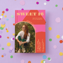 Retro Arch Pink & Orange Foto Sweet 16 Birthday