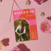Retro Arch Pink & Orange Foto Sweet 16 Birthday Einladung