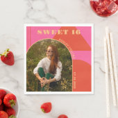 Retro Arch Pink & Orange Foto Sweet 16 Birthday Serviette (Beispiel)