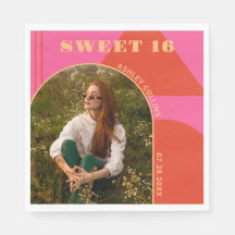 Retro Arch Pink & Orange Foto Sweet 16 Birthday