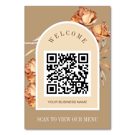 Retro Arch Rose QR Code ScanToView Menu Card Tischnummer (Vorderseite)