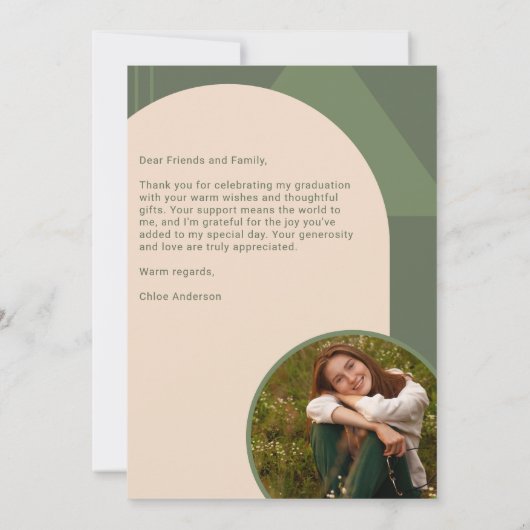 Retro Arch Sage Green 2 Foto Abschluss Dankeskarte (Rückseite)