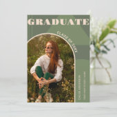 Retro Arch Sage Green Foto Abschluss Einladung (Stehend Vorderseite)