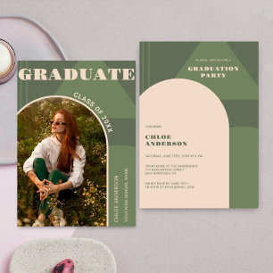 Retro Arch Sage Green Foto Abschluss Einladung