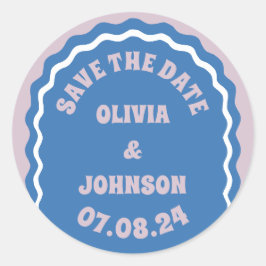 Retro Arch Wedding Date Save the Date blau Runder Aufkleber