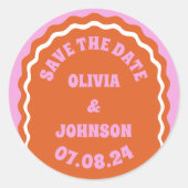 Retro Arch Wedding Date Save the Date Rosa Orange Runder Aufkleber (Vorderseite)