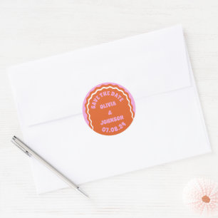 Retro Arch Wedding Date Save the Date Rosa Orange Runder Aufkleber