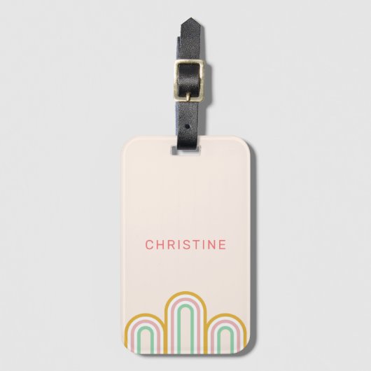 Retro Arched Stripes Pastel Pink Minimal Gepäckanhänger (Vorderseite Vertikal)