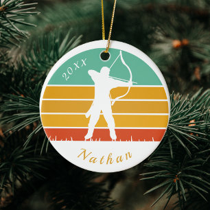 Retro Archery Theme Bow Arrow Archers Name Dated  Keramik Ornament