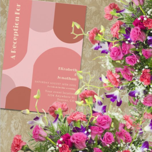 Retro Arches Coral Pink Hochzeitsempfang Begleitkarte