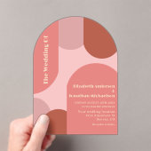 Retro Arches Coral Pink Wedding Acryleinladungen (Insitu (Handheld))