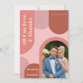 Retro Arches Coral Pink Wedding Dankeskarte (Vorderseite)