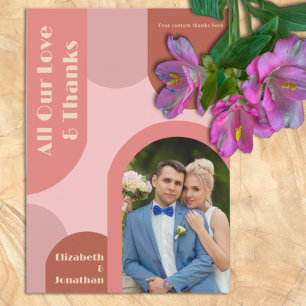 Retro Arches Coral Pink Wedding Dankeskarte