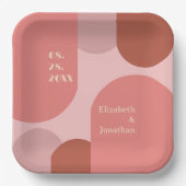 Retro Arches Coral Pink Wedding Pappteller (Vorderseite)