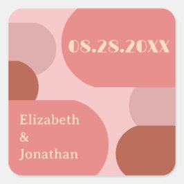 Retro Arches Coral Pink Wedding Quadratischer Aufkleber