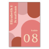 Retro Arches Coral Pink Wedding Tischnummer (Vorderseite)