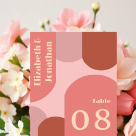 Retro Arches Coral Pink Wedding Tischnummer