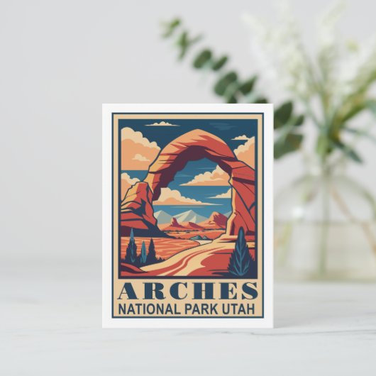Retro Arches Nationalpark Postkarte (Stehend Vorderseite)