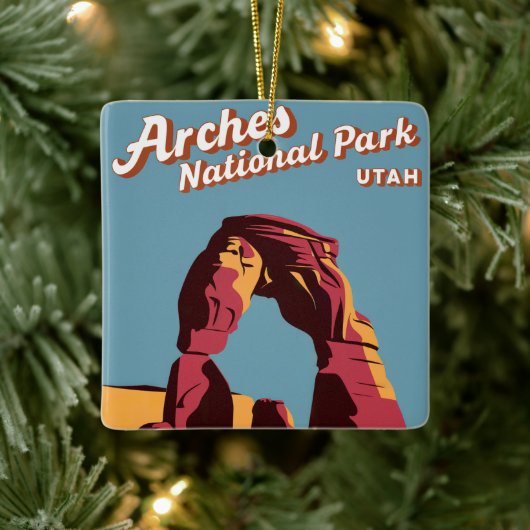 Retro Arches Nationalpark Utah Illustration Keramikornament (Baum)