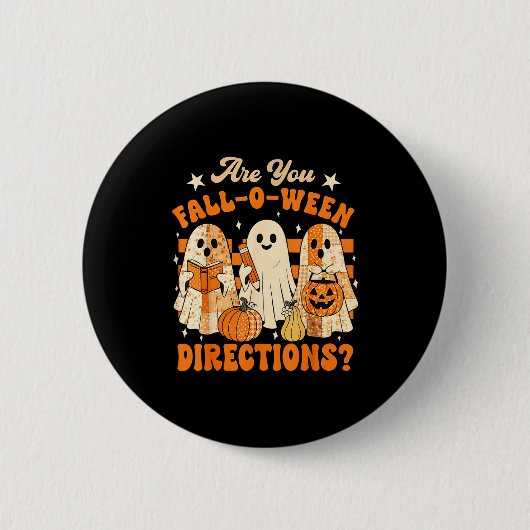 Retro Are You Fall O Ween Directions Teacher Hallo Button (Vorderseite)