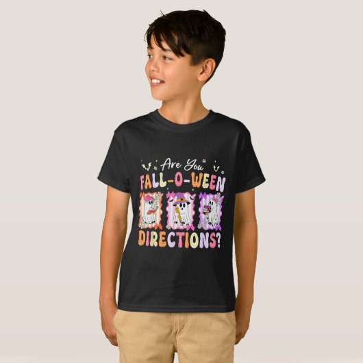 Retro Are You Fall O Ween Directions Teacher Hallo T-Shirt (Vorne ganz)