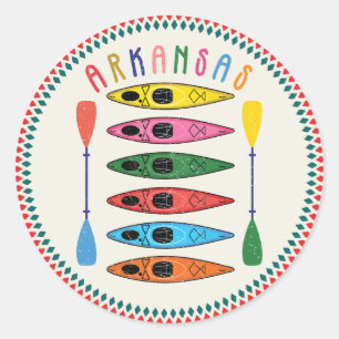 Retro Arkansas Kayaking Runder Aufkleber