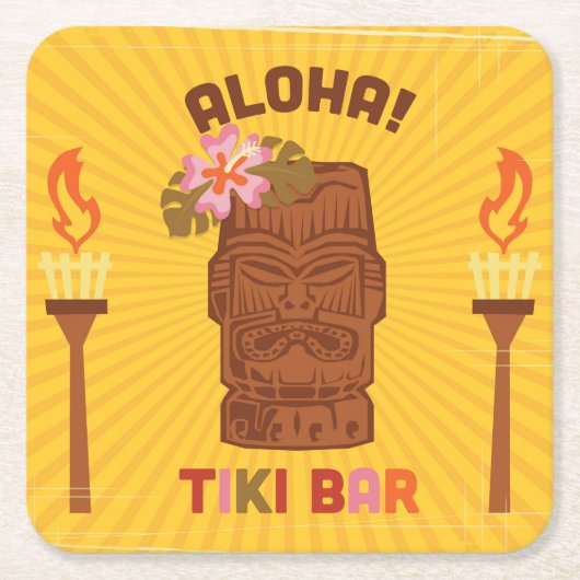 Retro Art Aloha Tiki Bar Rechteckiger Pappuntersetzer (Vorderseite)