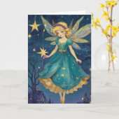 Retro Art Christmas Fairy Starry Night Karte (Gelbe Blume)