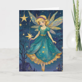 Retro Art Christmas Fairy Starry Night Karte