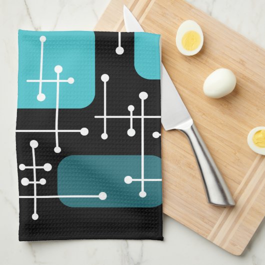 Retro Art Crosshairs Black Aquamarin Geschirrtuch (Viertel Falte)