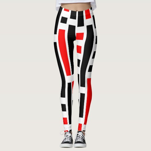 Retro Art Déco Abstraktes Design Schwarz Muster Leggings (Vorderseite)