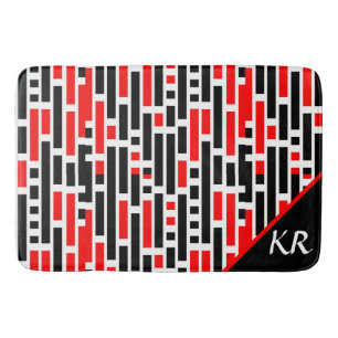 Retro Art Deco Abstraktes rotes Muster Monogramm Badematte