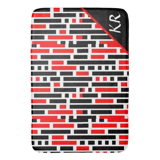 Retro Art Deco Abstraktes rotes Muster Monogramm Badematte (Vorderseite Vertikal)