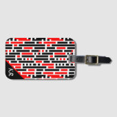 Retro Art Deco Abstraktes rotes Muster Monogramm Gepäckanhänger (Vorderseite (Horizontal))