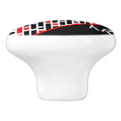Retro Art Deco Abstraktes rotes Muster Monogramm Keramikknauf (Seitenansicht)