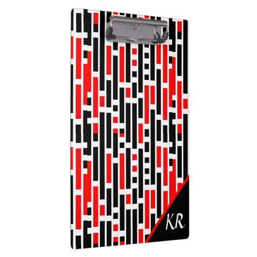 Retro Art Deco Abstraktes rotes Muster Monogramm Klemmbrett (Rechts)