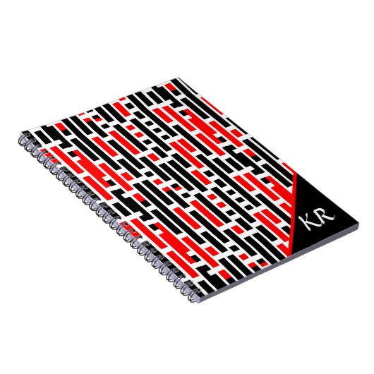 Retro Art Deco Abstraktes rotes Muster Monogramm Notizblock (Rechte Seite)