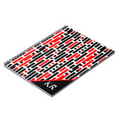Retro Art Deco Abstraktes rotes Muster Monogramm Notizblock (Linke Seite)