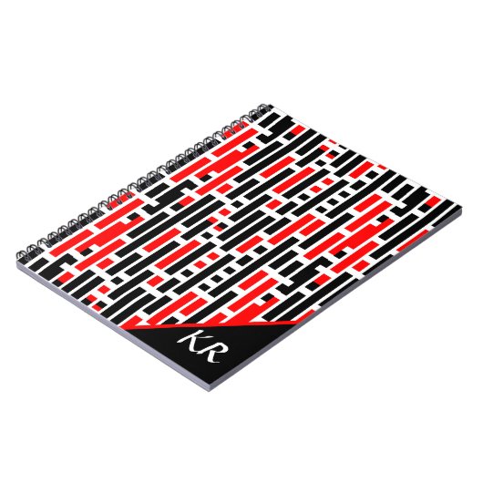 Retro Art Deco Abstraktes rotes Muster Monogramm Notizblock (Linke Seite)