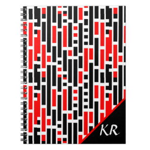 Retro Art Deco Abstraktes rotes Muster Monogramm Notizblock