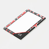 Retro Art Deco Abstraktes rotes Muster Monogramm Post-it Klebezettel (angewinkelt)
