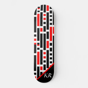 Retro Art Deco Abstraktes rotes Muster Monogramm Skateboard