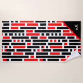 Retro Art Deco Abstraktes rotes Muster Monogramm Strandtuch (Vorderseite)