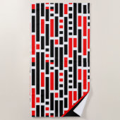 Retro Art Deco Abstraktes rotes Muster Monogramm Strandtuch (Vorderseite)