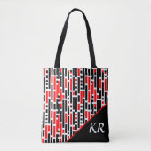 Retro Art Deco Abstraktes rotes Muster Monogramm Tasche (Vorderseite)