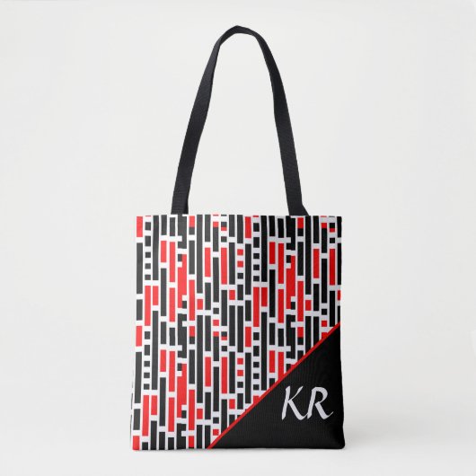 Retro Art Deco Abstraktes rotes Muster Monogramm Tasche (Vorderseite)