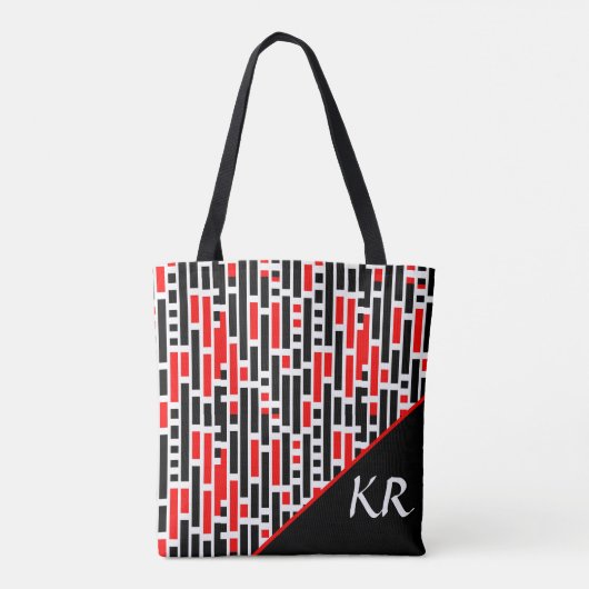 Retro Art Deco Abstraktes rotes Muster Monogramm Tasche (Rückseite)