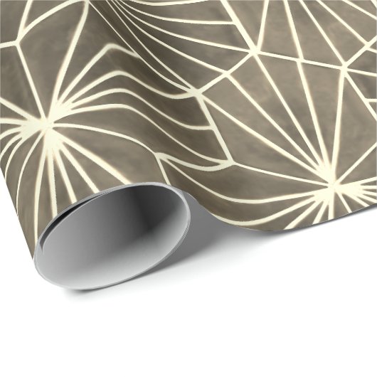 Retro Art Deco Beige Brown Geometric Pattern Geschenkpapier (Rolleneckpunkt)
