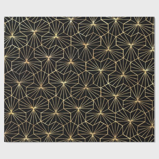 Retro Art Deco Black Gold Geometric Pattern Geschenkpapier (Flach)